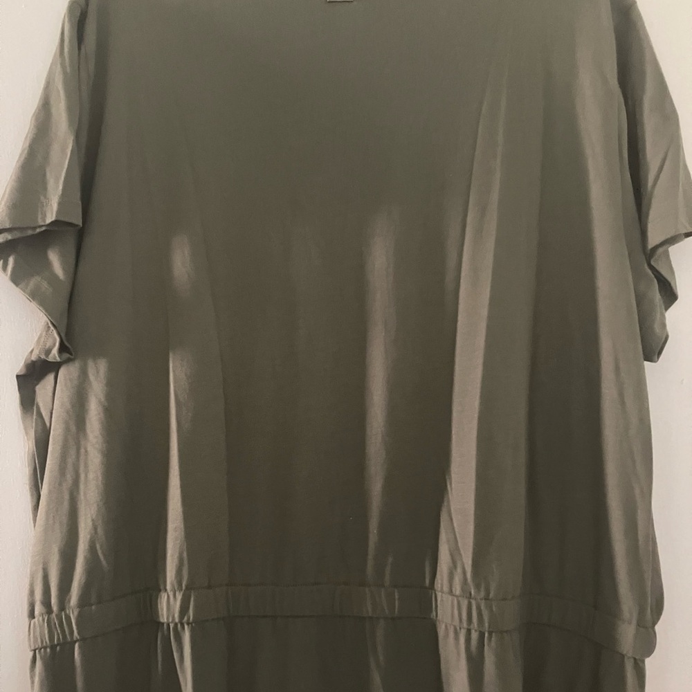 DKNY blouson style shirt dress in olive green tie waist - Picture 5 of 9
